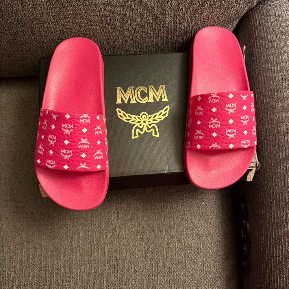 MCM Fuchsia Purple Slide Sandals